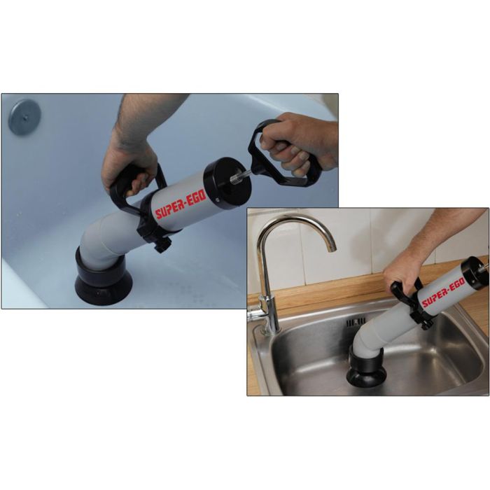 Super Ego Seh000200 Desatascador por Aire para Lavabos Fregaderos Bidés con Adaptadores para Inodoros y Duchas Fácil Manejo 1.3 Litros Gris/Negro 2