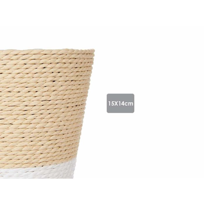 Ibergarden Macetero Cuadrado de Cuerda y Plástico para Plantas, 16x16x14.5 cm, Blanco Natural (24 Unidades) 2