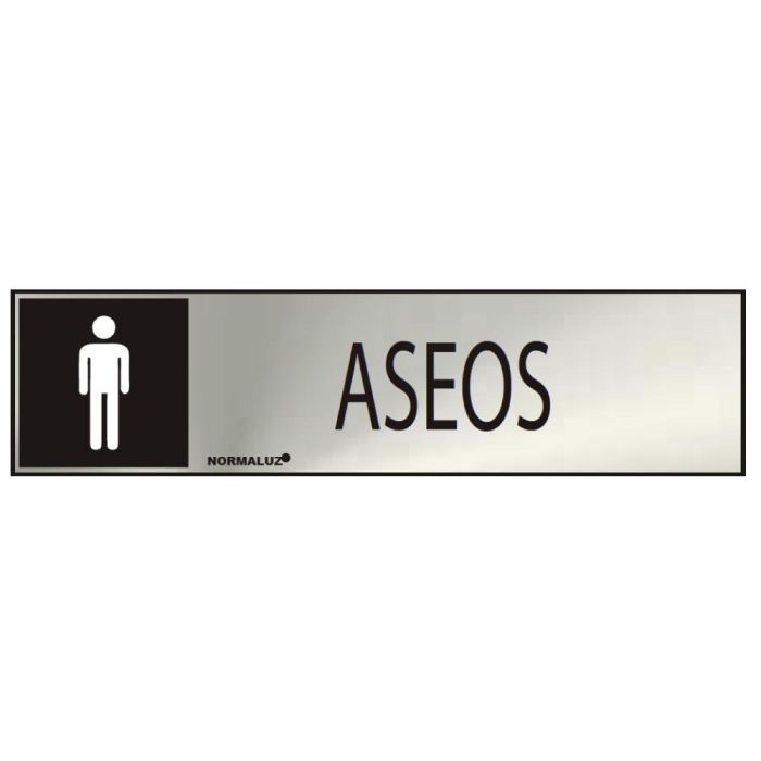 Normaluz Cartel informativo "aseos" hombre en acero inoxidable adhesivo 0.8mm, 5x20cm, profesional/doméstico 0 Normaluz Cartel informativo "aseos" hombre en acero inoxidable adhesivo 0.8mm, 5x20cm, profesional/doméstico 0