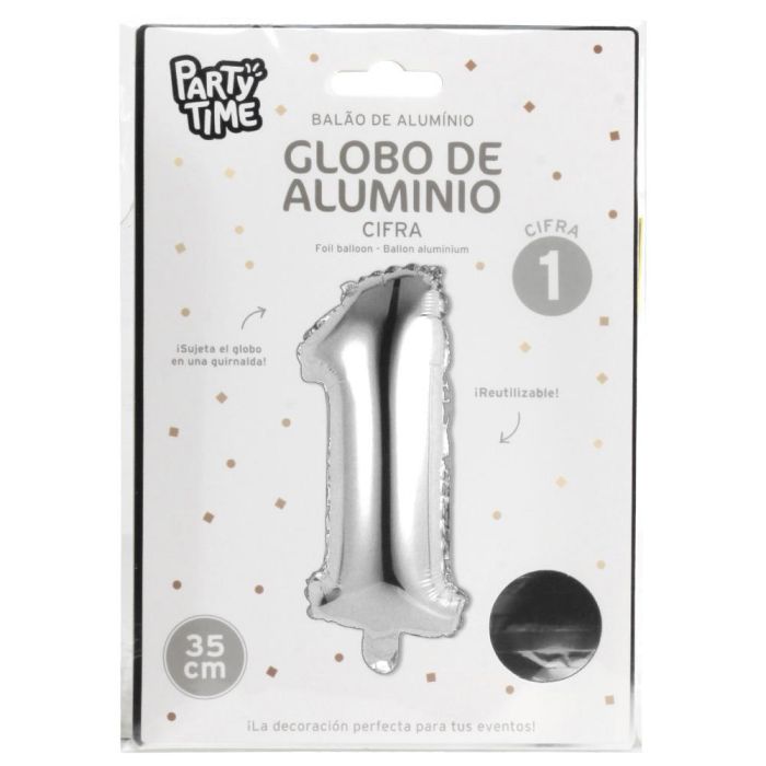 Globo Cifra 1 Plata Party Time altura 35 cm  1