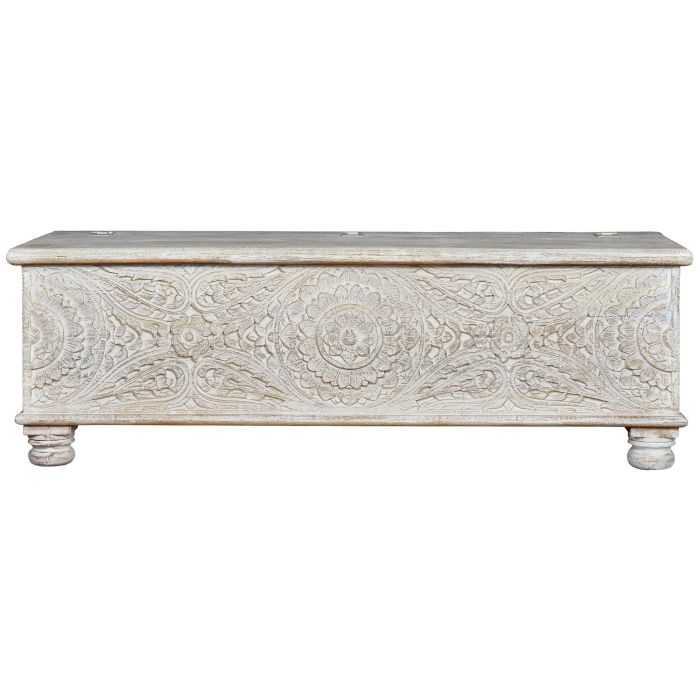 Giner Y Colomer Baúl Madera de Mango Blanco Envejecido 60x150x50 cm 1