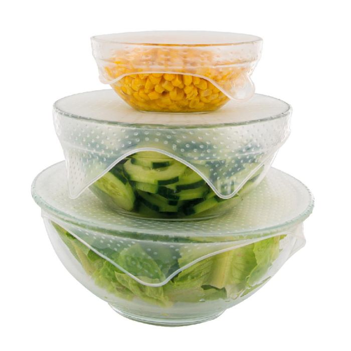 Cook Concept Juego de 3 Tapas de Silicona Estirables para Recipientes, Reutilizables, Tamaños 9.5cm, 14cm y 19cm 1