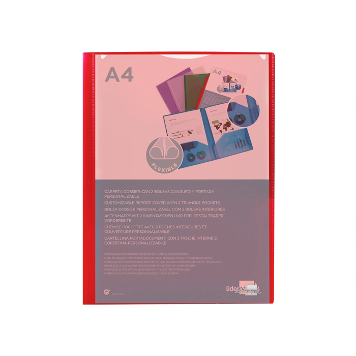 Liderpapel 45680 Carpeta Dossier Dos Bolsas Canguro Polipropileno DIN A4 Roja 1