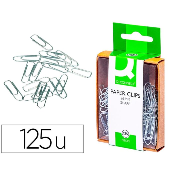 Clips Niquelados Q-Connect 26 mm Caja De 125 Unidades