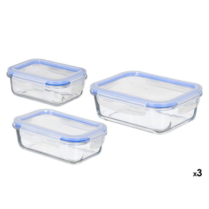 Vivalto Set 3 Fiambreras Rectangulares de Vidrio y Plástico, 370/620/1040 ml, 21.5x10.5 cm (Set de 8)