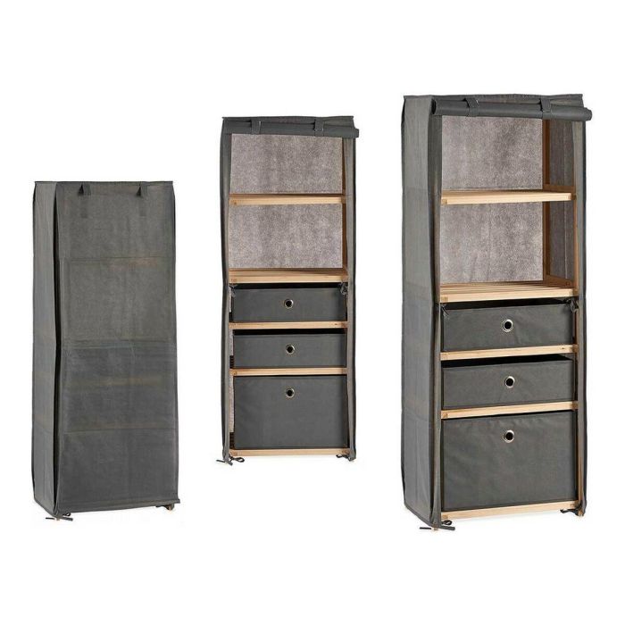Estantería Kipit Marrón Gris Madera Tela 28 x 113 x 42 cm 1