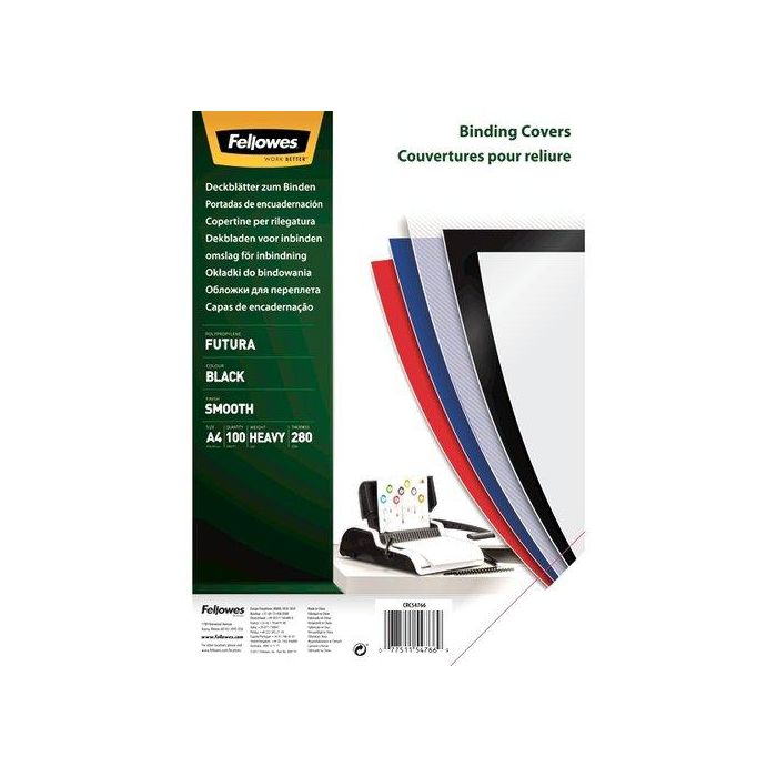Tapa De Encuadernar Fellowes A4 0,28 Mm Pp Op.Negro Caja De 100