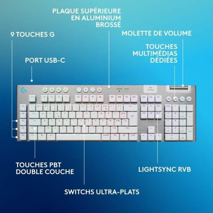 Teclado para juegos - inalámbrico - Logitech G - G915 X - Interruptor táctil - AZERTY - Blanco 1 Teclado para juegos - inalámbrico - Logitech G - G915 X - Interruptor táctil - AZERTY - Blanco 1