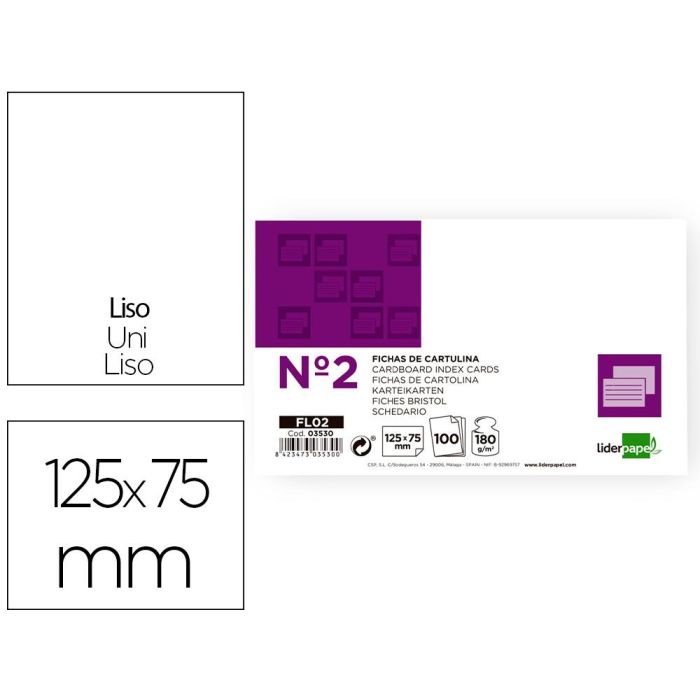 Ficha Liderpapel Lisa Nº2 75 X 125 mm Paquete De 100 180 gr