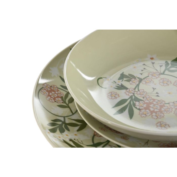 DKD Home Decor Vajilla Tradicional Ivy&daisy 2022 Verde Beige Porcelana Set 18 piezas 27x27x3 cm 3