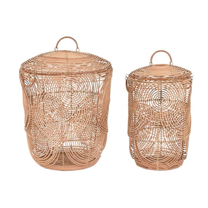 Cesta Tropical DKD Home Decor Marron Claro 45 x 57 x 45 cm Set de 2