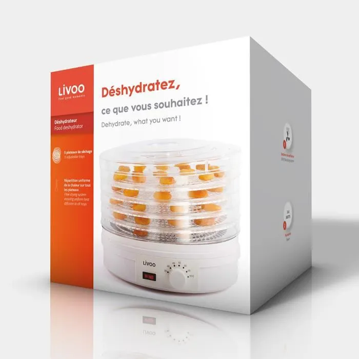 Livoo DOM202 Secadora Deshidratador con 5 bandejas, termostato y sistema de ventilación uniforme 3