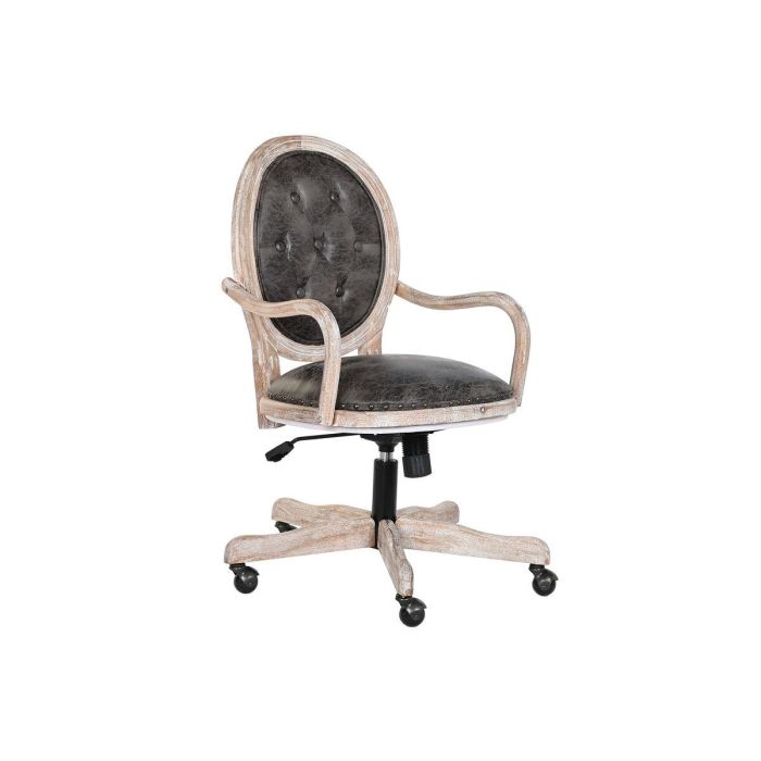 DKD Home Decor Silla de Oficina Home Office Ajustable con Ruedas, Marrón Oscuro y Negro, de Abeto y PU Desmontable, 50x88x52 cm DKD Home Decor Silla de Oficina Home Office Ajustable con Ruedas, Marrón Oscuro y Negro, de Abeto y PU Desmontable, 50x88x52 cm