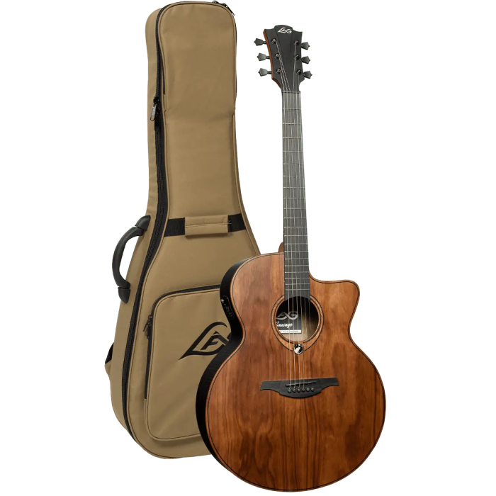 LAG Guitarra Acústica Jumbo Electroacústica Sauvage Lag Natural Satinado Tapa Sólida Brankowood Fondo Aros Eucalipto Cutaway Electrónica Stage LAG Funda Incluida 4
