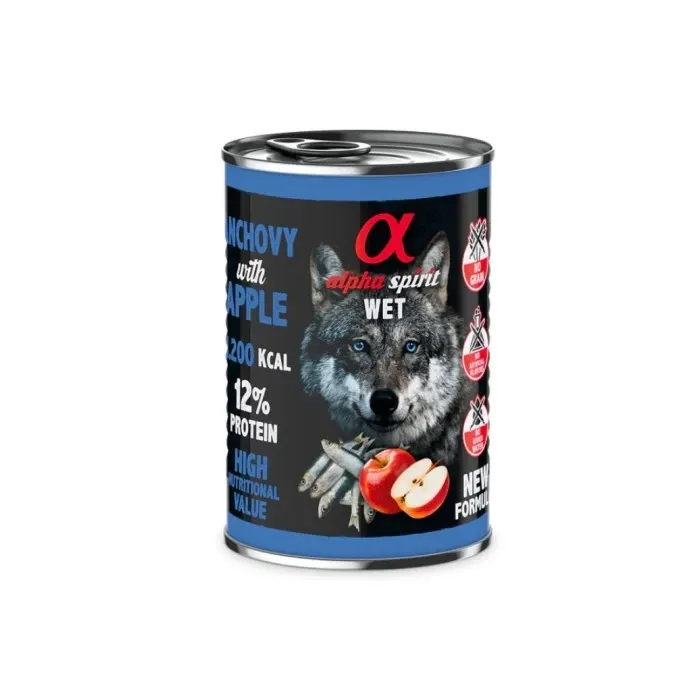 Alpha Spirit Alimento Húmedo para Perros Adultos Sabor Boquerón y Manzana Roja Lata 6x400g
