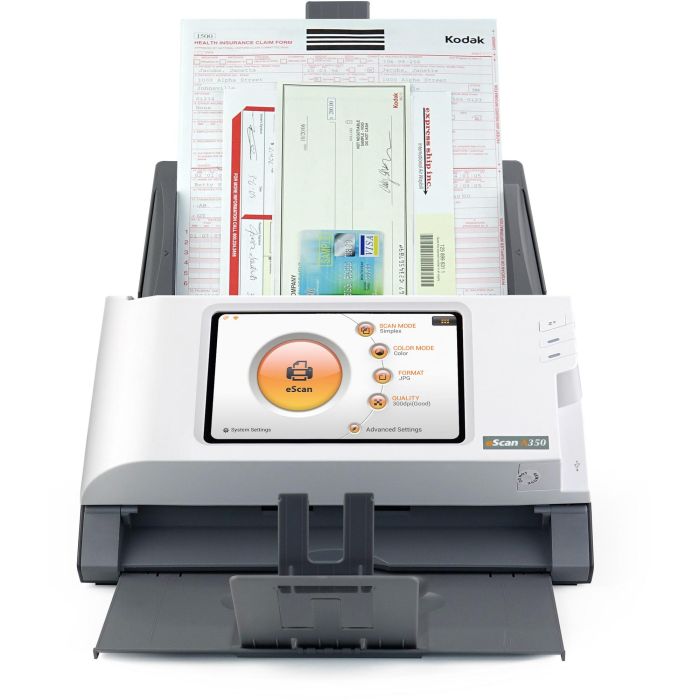 Plustek Escaner A350 Essential, 600x600 DPI, Escaner a Color, Escaneo Dúplex, Negro/Blanco, Pantalla LED 7" 1