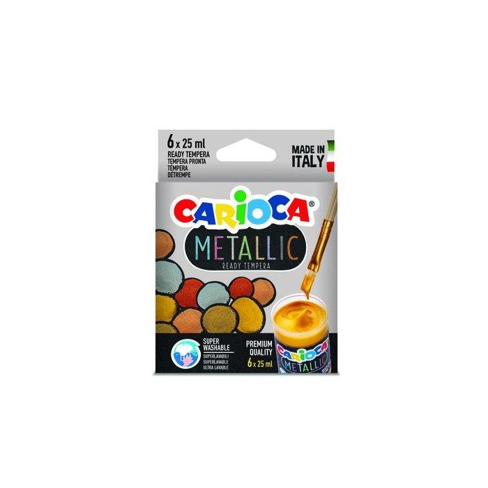 Carioca Tempera Escolar Metallic Bote 25 ml, Supercubriente, 6 Colores Surtidos