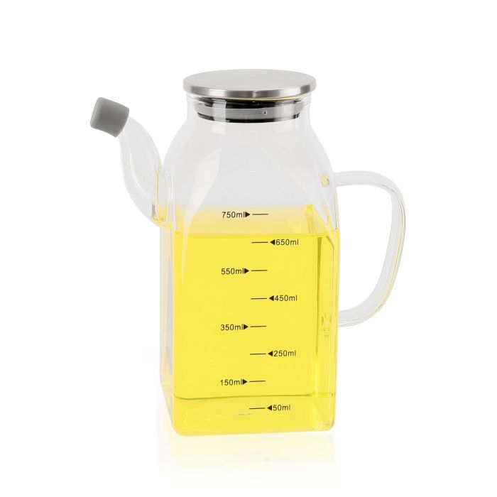 La Mediterranea Aceitera Cuadrada de Borosilicato con Tapa de Metal 750 ml (12 Unidades)