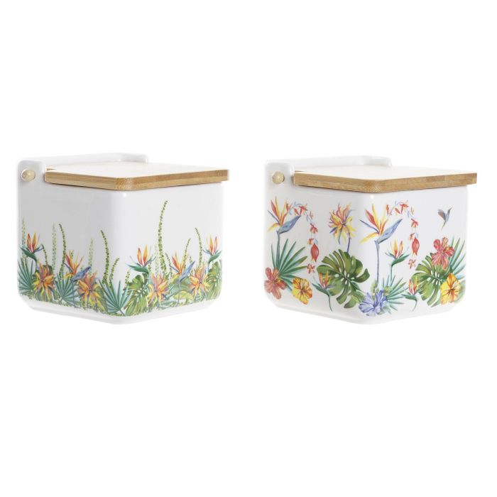 DKD Home Decor Salero Tropical Multicolor de Dolomite y Bambú, 750ml, Apto Microondas y Lavavajillas (4 Unidades)