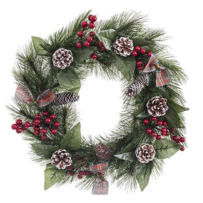 Corona de Navidad Blanco Rojo Verde Natural PVC 40 cm 1