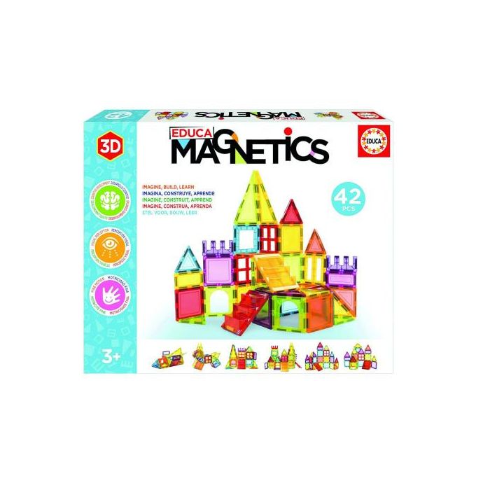 Educa Borrás 20023 Juego de Construcción Magnético con 42 Piezas Translúcidas de Colores