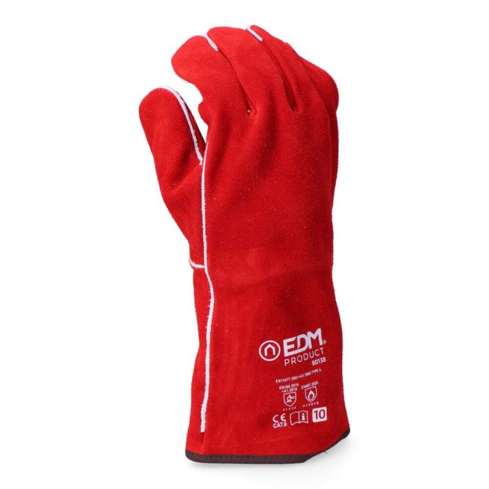 Guantes de Trabajo EDM Rojo Kevlar Algodón Piel de serraje Soldadores 2