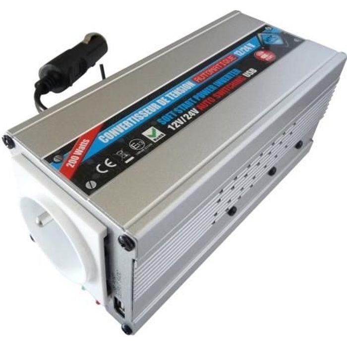 HTC Inversor de Corriente Automático para Vehículo 12/24V a 220/240V 200W con USB 2.1A y Protección Contra Sobrecarga, Cortocircuito y Batería Baja HTC Inversor de Corriente Automático para Vehículo 12/24V a 220/240V 200W con USB 2.1A y Protección Contra Sobrecarga, Cortocircuito y Batería Baja