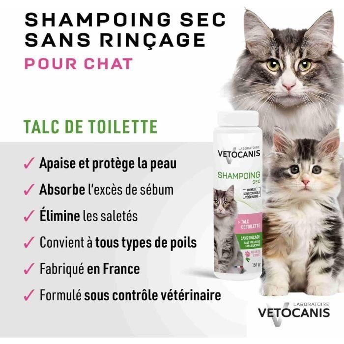 Vetocanis Champú Seco sin Enjuague para Gatos, Polvo de Talco, Absorbe Grasa y Suciedad, Deja Pelaje Limpio 2