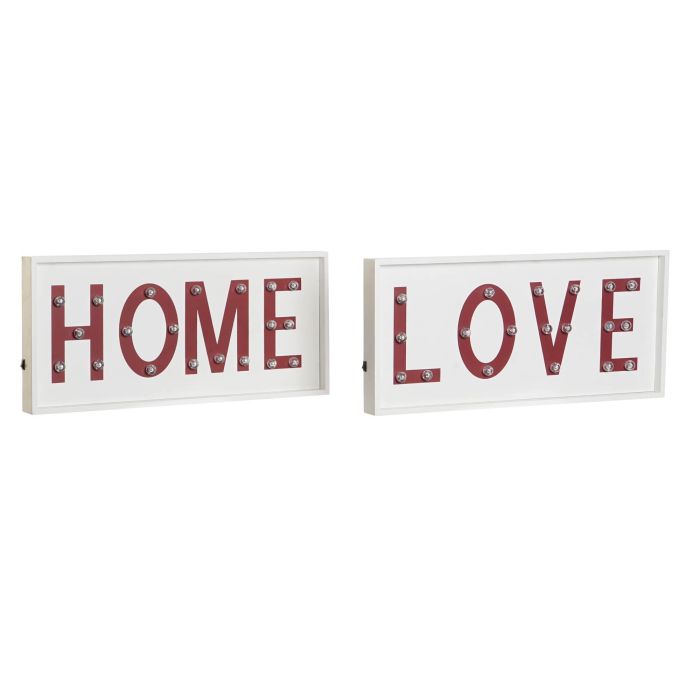 DKD Home Decor Carteles Urban 4 x 22 x 48 cm (2 Unidades) Madera Blanco Rojo Leds Love Home 1