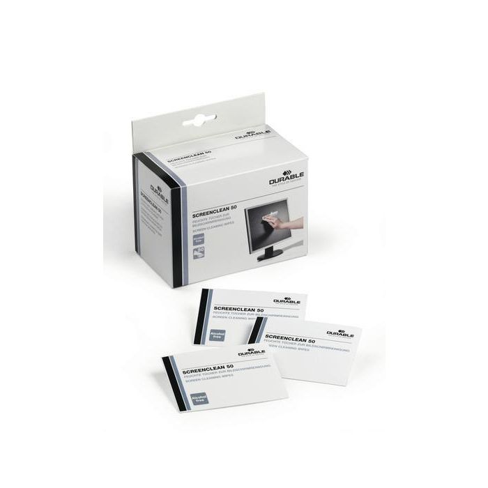 Durable Toallitas de Limpieza de Pantalla Sin Alcohol, Antiestáticas - Pack de 50 Unidades para Monitores, Portátiles, Cristales 1