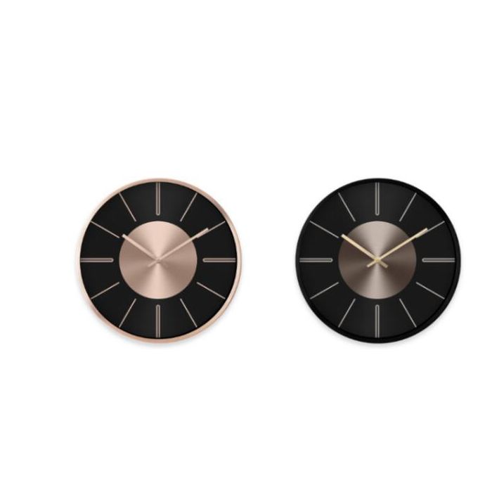 DKD Home Decor Reloj de Pared Moderno de Aluminio Cobrizo Negro para Decoración de Hogar, 4x30x30 cm, 1 Pila AA, Pack 2 Unidades