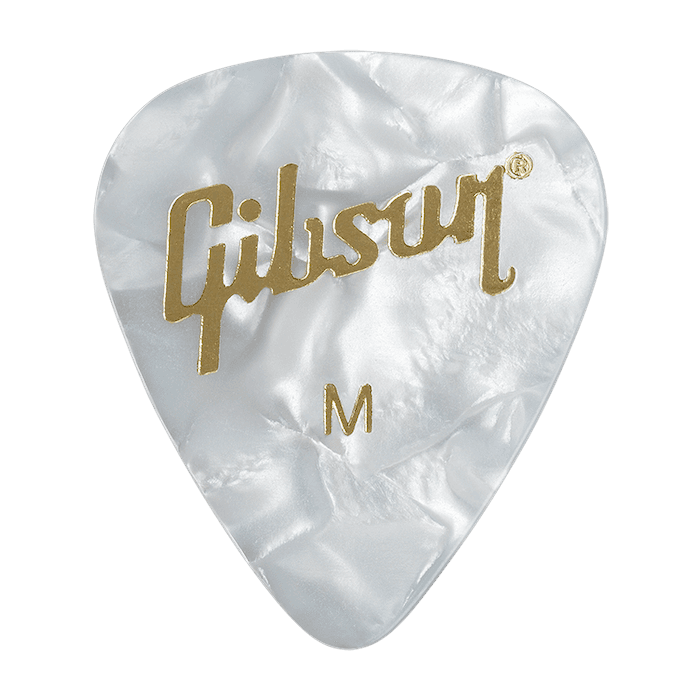 Gibson Pack 12 Púas de Guitarra Eléctrica y Acústica Blanco Perlado - Medium