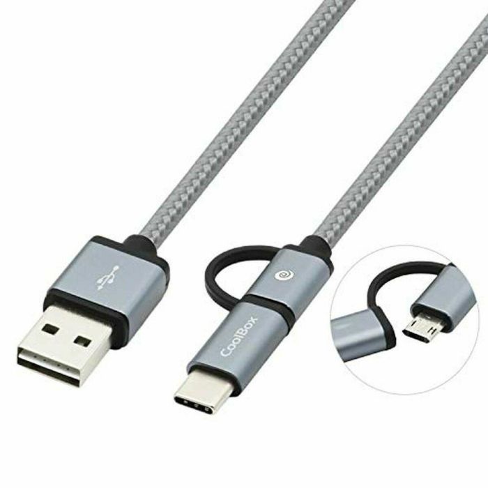 Cable USB a Micro USB y USB-C CoolBox COO-CAB-U2MC-GR Gris 1 m