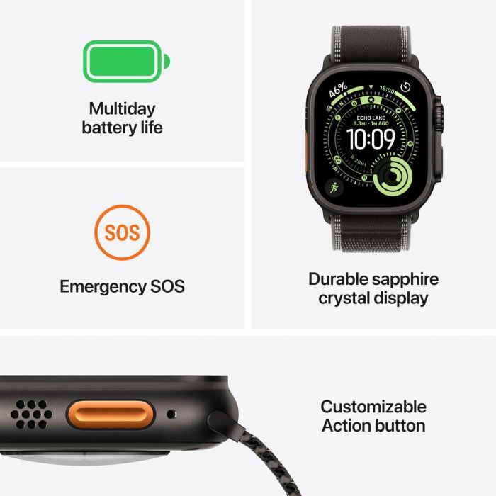 Apple Watch Ultra 3 Titanium Cellular 49mm, Caja de Titanio con Correa Alpine Loop Negra, Talla L 5