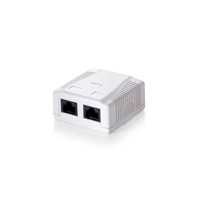 Equip Roseta Superficie Categoria 5E 2X, Contactos Chapados en Oro, Blanco (RAL 9010)