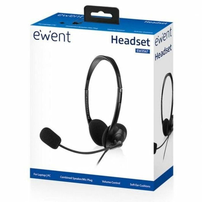 Ewent EW3567 Auriculares Alámbricos Diadema Supraaural con Conector 3.5mm, Micrófono Boom, para Llamadas y Música, Negro 4