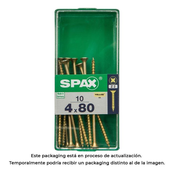 Spax 4081020400801 Tornillo Universal Madera Cabeza Plana Rosca Parcial 4CUT Yellox 4,0x80mm Caja 10 Unidades 0 Spax 4081020400801 Tornillo Universal Madera Cabeza Plana Rosca Parcial 4CUT Yellox 4,0x80mm Caja 10 Unidades 0