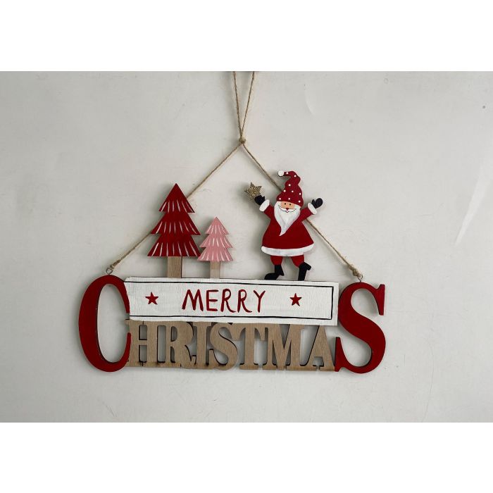 DKD Home Decor Decoración Navideña Colgante Tradicional de MDF Rojo Natural - 33x21.5x0.5 cm (Pack de 12 Unidades)