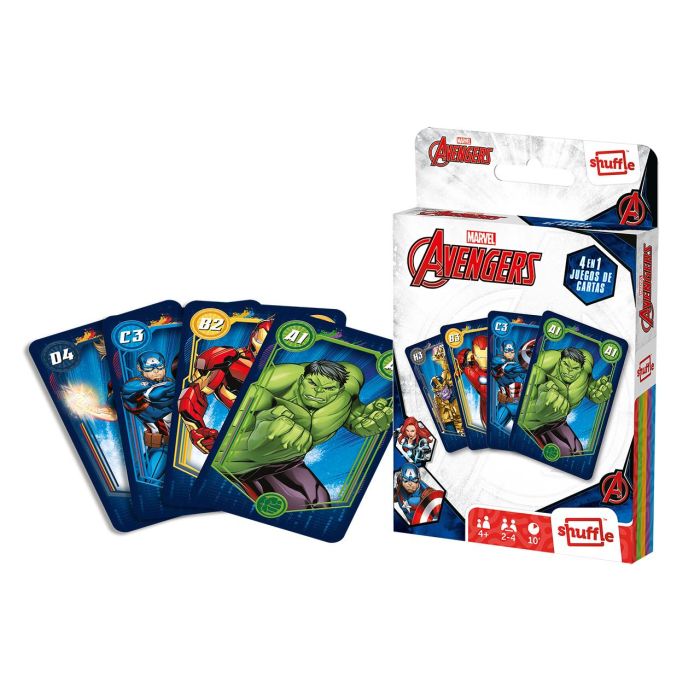Shuffle 10028043 Juego de Cartas 4 en 1 Avengers Incluye Familias, Juego de Acción, Parejas y Snap, para +4 años, Español 0 Shuffle 10028043 Juego de Cartas 4 en 1 Avengers Incluye Familias, Juego de Acción, Parejas y Snap, para +4 años, Español 0