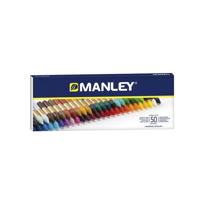 Manley Lápices de Cera, Caja de 50 Colores Surtidos - Suaves y Resistentes a la Luz para Todo Tipo de Superficies Porosas