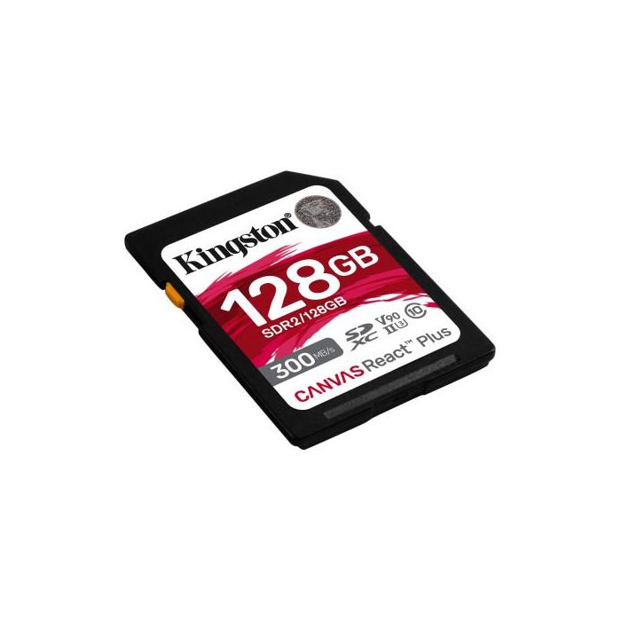 Kingston SDR2/128GB Canvas React Plus 128 GB SD UHS-II Clase 10 U3 V90, Lectura 300MB/s, Escritura 260MB/s 1