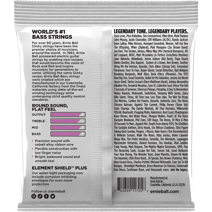 Ernieball Juego Bajo Eléctrico Entorchado Plano Slinky Power Short Scale 55-110 1