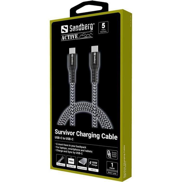 Sandberg Cable USB-C Survivor 1M 100W de Carga Rápida Resistente de Kevlar y Doble Nylon Trenzado 2