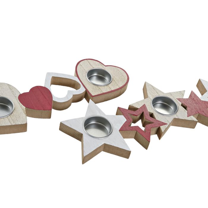 DKD Home Decor Decoración Navidad Tradicional de Madera, con 3 Velas, Colores Blanco y Rojo, 39.5x9x2 cm (Set de 6 Unidades) 1