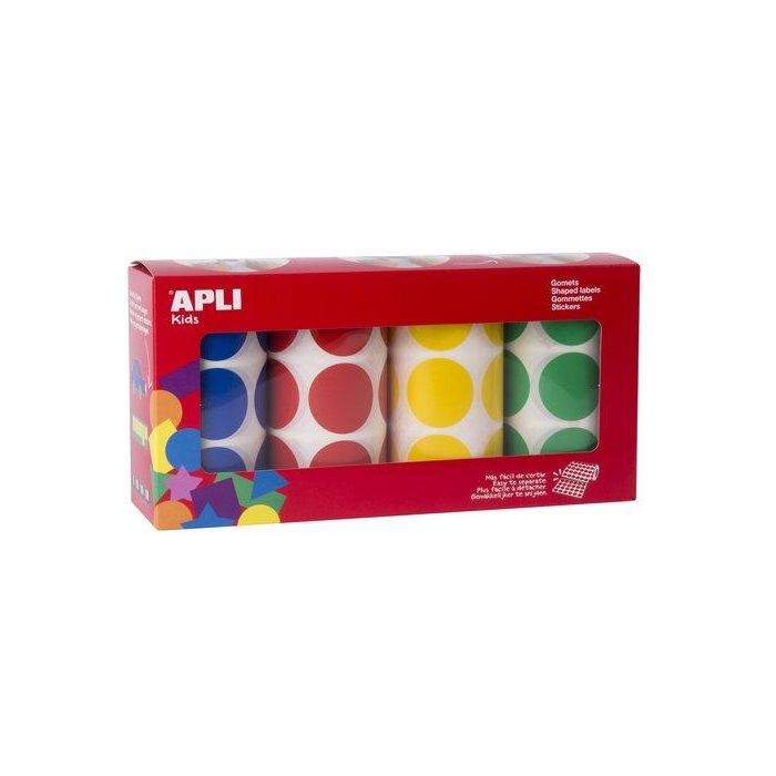 Gomets Apli Rollo Circulo Ø 33 Mm Pack De 4 (Am-Az-Rj-Vd) (14769)