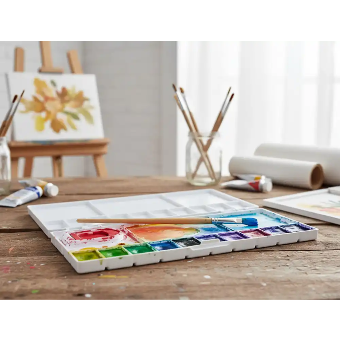 Liderpapel Paleta de Plástico para Pintura Plegable con Tapa y Agujero para Pulgar 20x10x1,8 cm 4