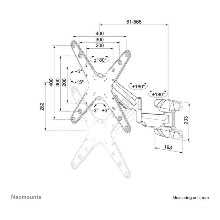 Neomounts WL70-550BL14 Soporte de Pared para Monitor/TV, 32-55", 5-30 kg, Muelle de Gas, Movimiento Completo, Ajuste de Nivel, Negro