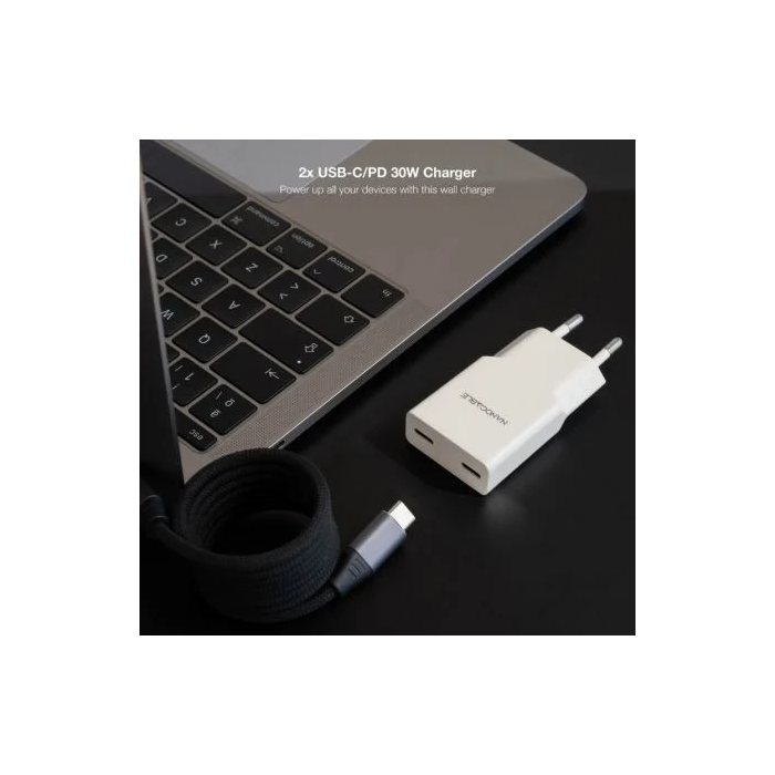 Cargador de Pared NANOCABLE 10.10.2029 Blanco 30 W 2 Cargador de Pared NANOCABLE 10.10.2029 Blanco 30 W 2