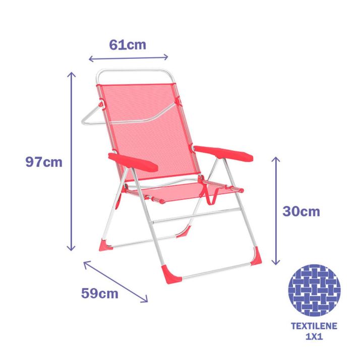 Marbueno Silla Plegable 5 Posiciones Aluminio Coral Playa y Piscina 56X61X97 cm 10359 1