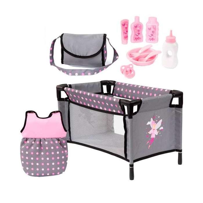Reig Set de Cuidados para Muñeca Bebé, Juego de 11 Piezas Accesorios Rosa/Gris para Fomentar el Juego de Rol en Niños de 3+ Años